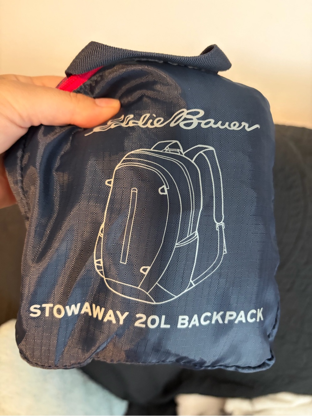 Eddie Bauer Navy Packable Stowaway Backpack with Red Accent